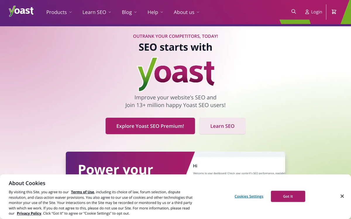 Screenshot of Yoast SEO Premium homepage