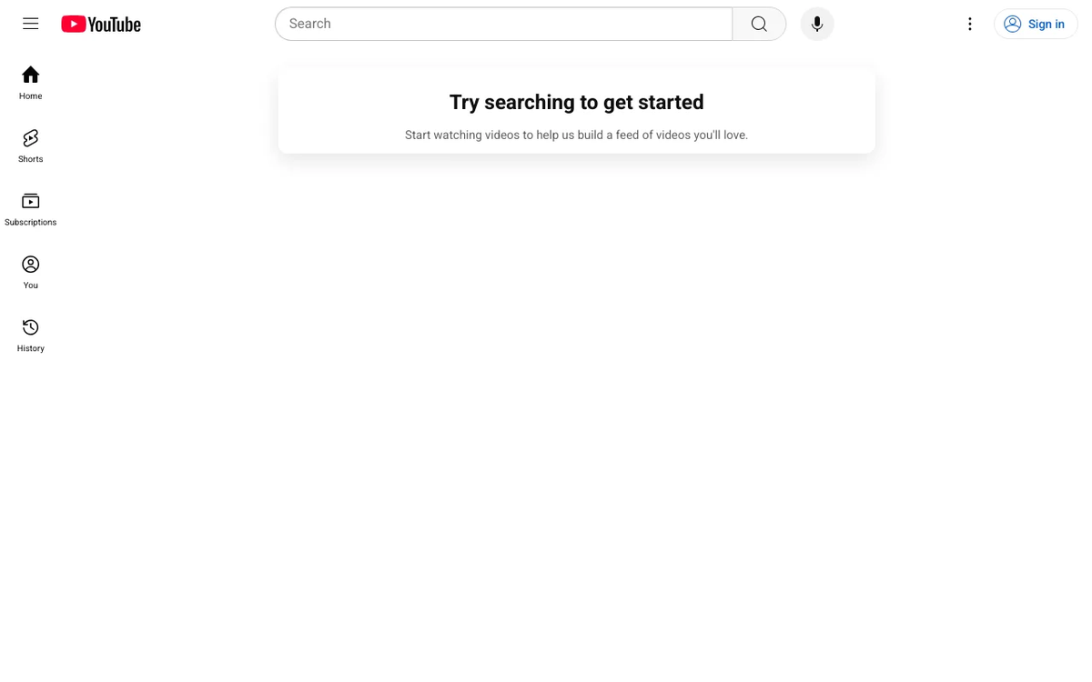 Screenshot of YouTube homepage