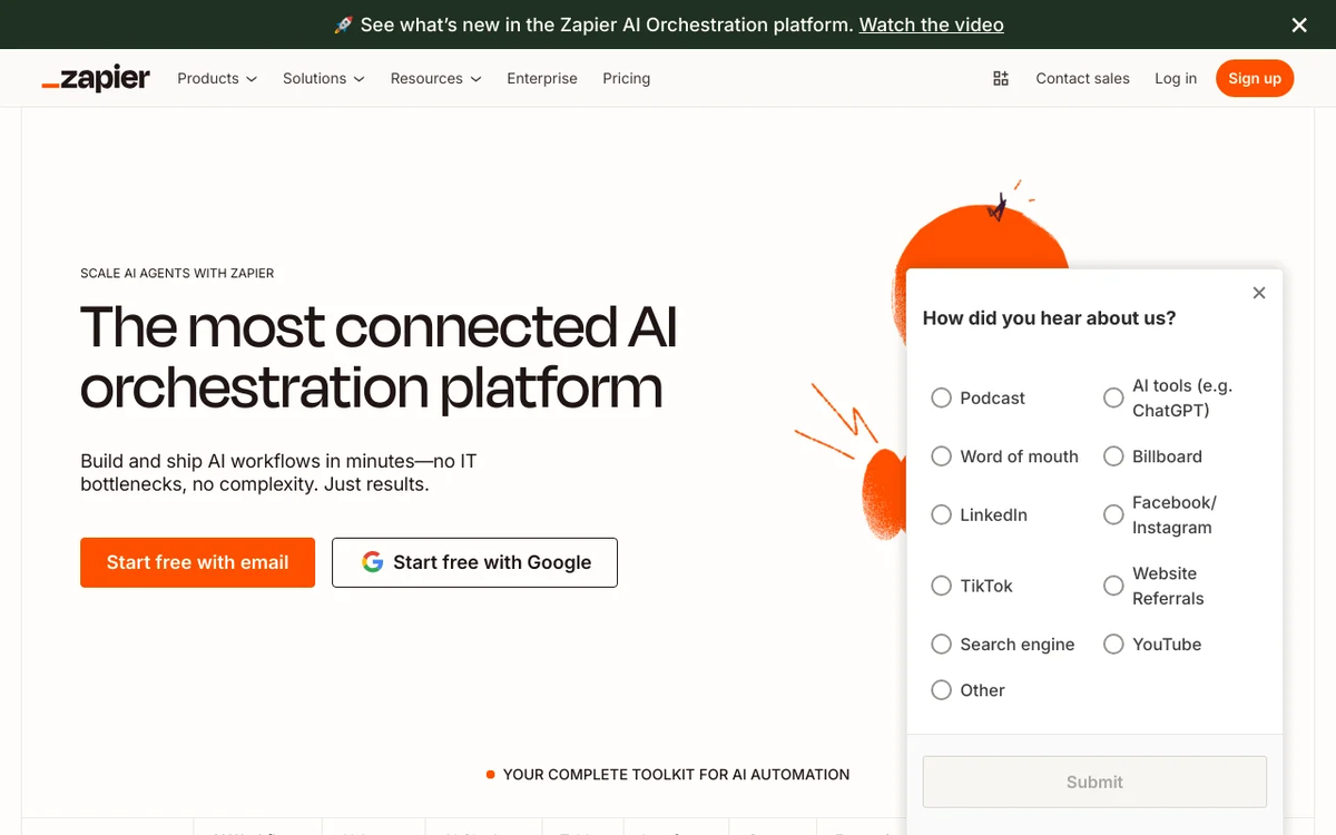 Screenshot of Zapier homepage