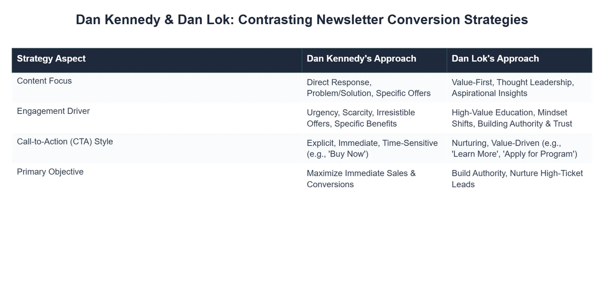 Dan Kennedy & Dan Lok: Contrasting Newsletter Conversion Strategies