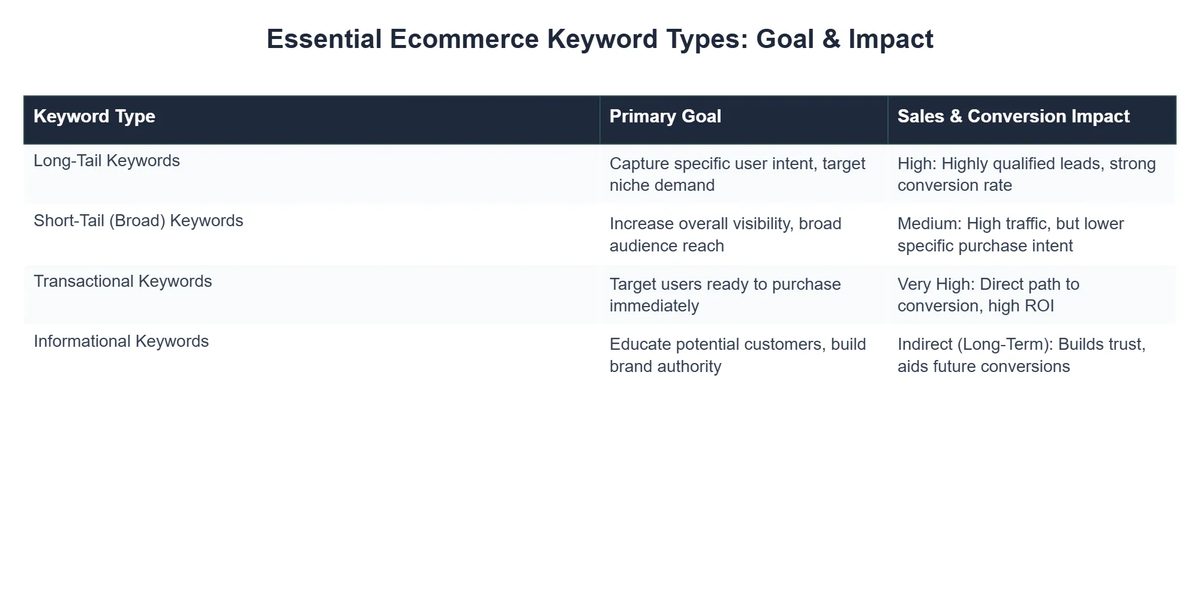 Essential Ecommerce Keyword Types: Goal & Impact