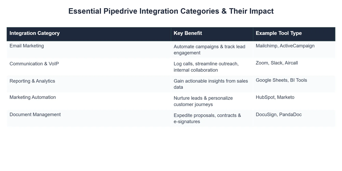 Essential Pipedrive Integration Categories & Their Impact