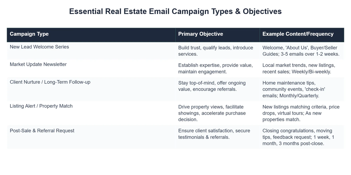 Essential Real Estate Email Campaign Types & Objectives