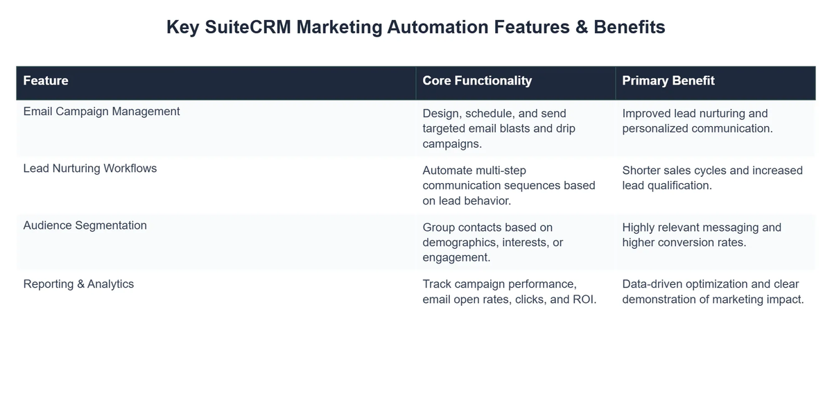 Key SuiteCRM Marketing Automation Features & Benefits