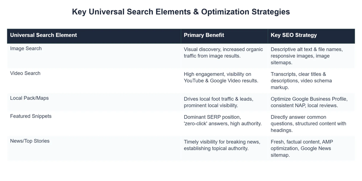 Key Universal Search Elements & Optimization Strategies