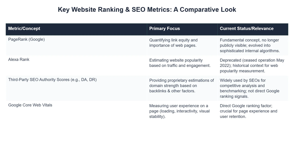 Key Website Ranking & SEO Metrics: A Comparative Look