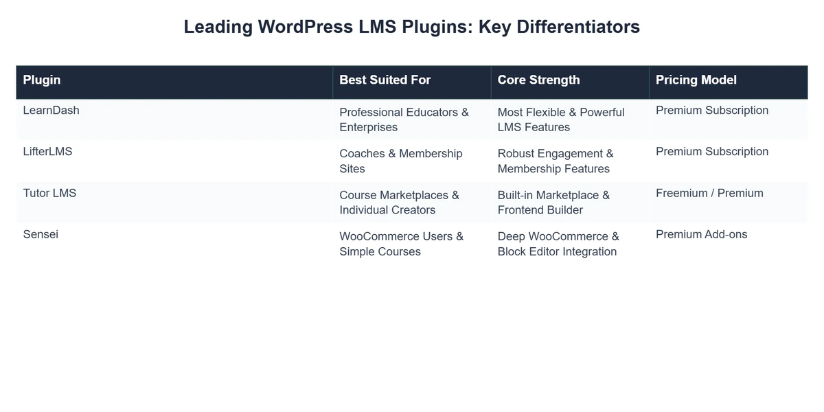 Leading WordPress LMS Plugins: Key Differentiators