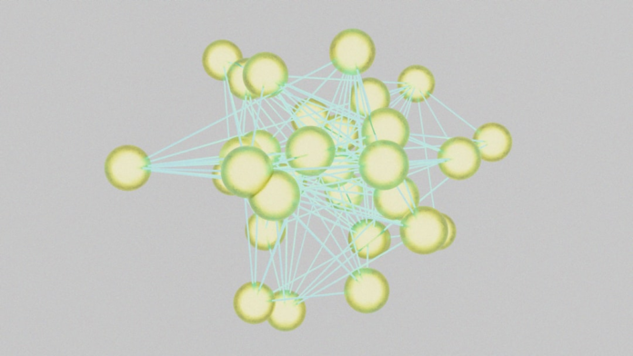 Digital illustration of interconnected yellow-green spheres forming a network, symbolizing audience growth and community connection for newsletter platforms.