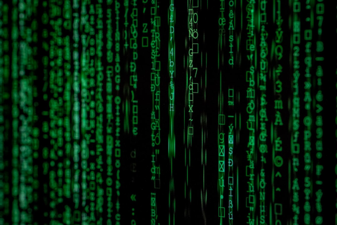 Glowing green digital characters cascade on a black background, representing secure data flow and seamless system integrations.