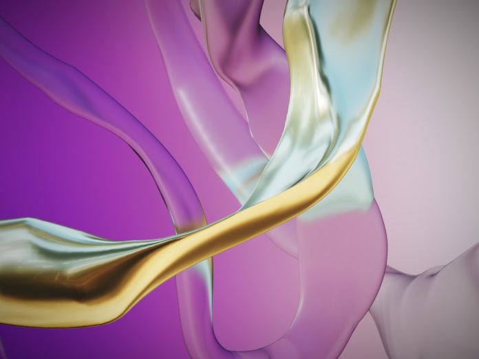 Fluid, intertwining ribbons of metallic gold, shimmering silver, and translucent purple and pink abstractly represent seamless automation and strategic flow for email marketing success.