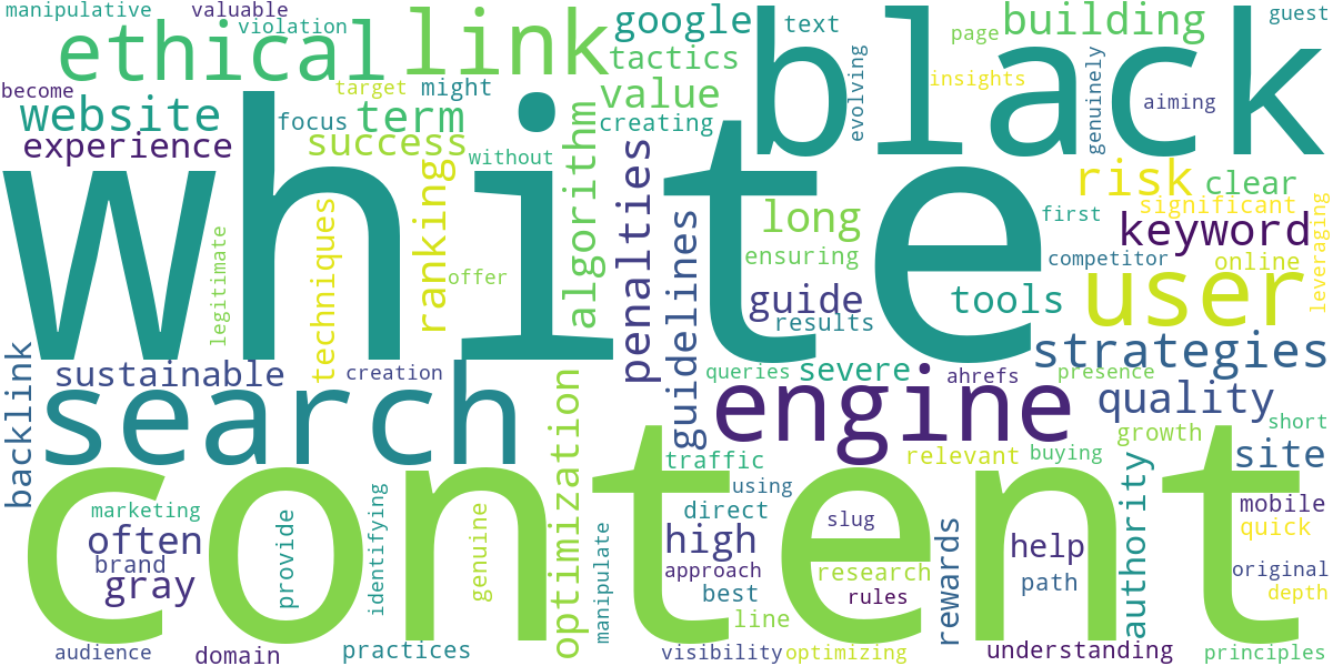 Word cloud for article: Black Hat vs. White Hat SEO: Risks & Rewards