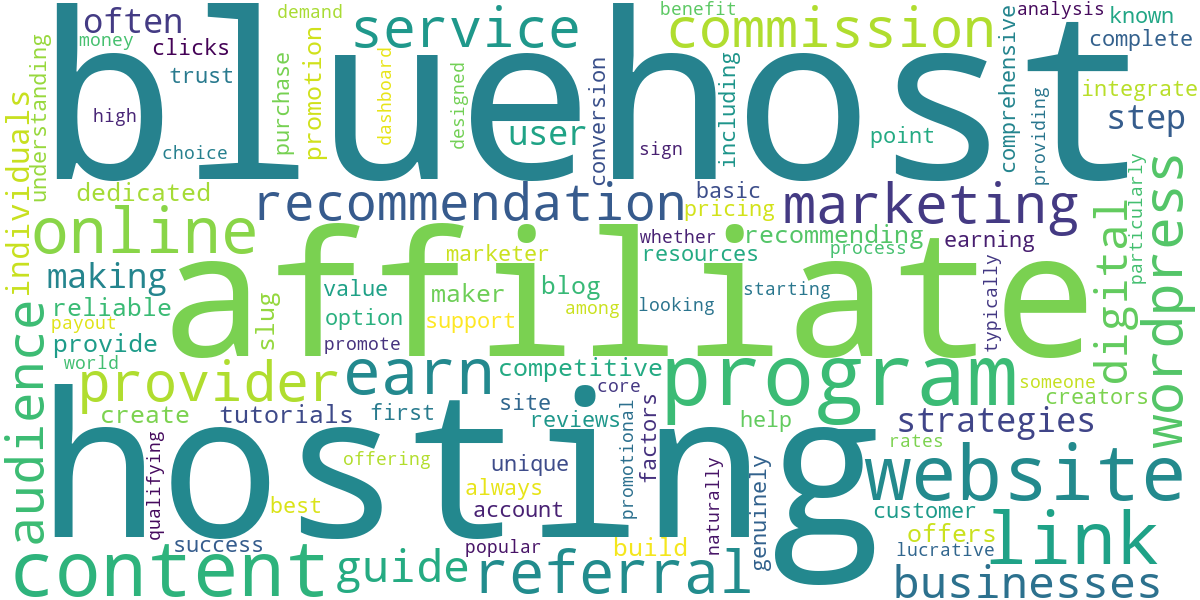Word cloud for article: Bluehost Referral Program: Earn Money Recommending Web Hosting